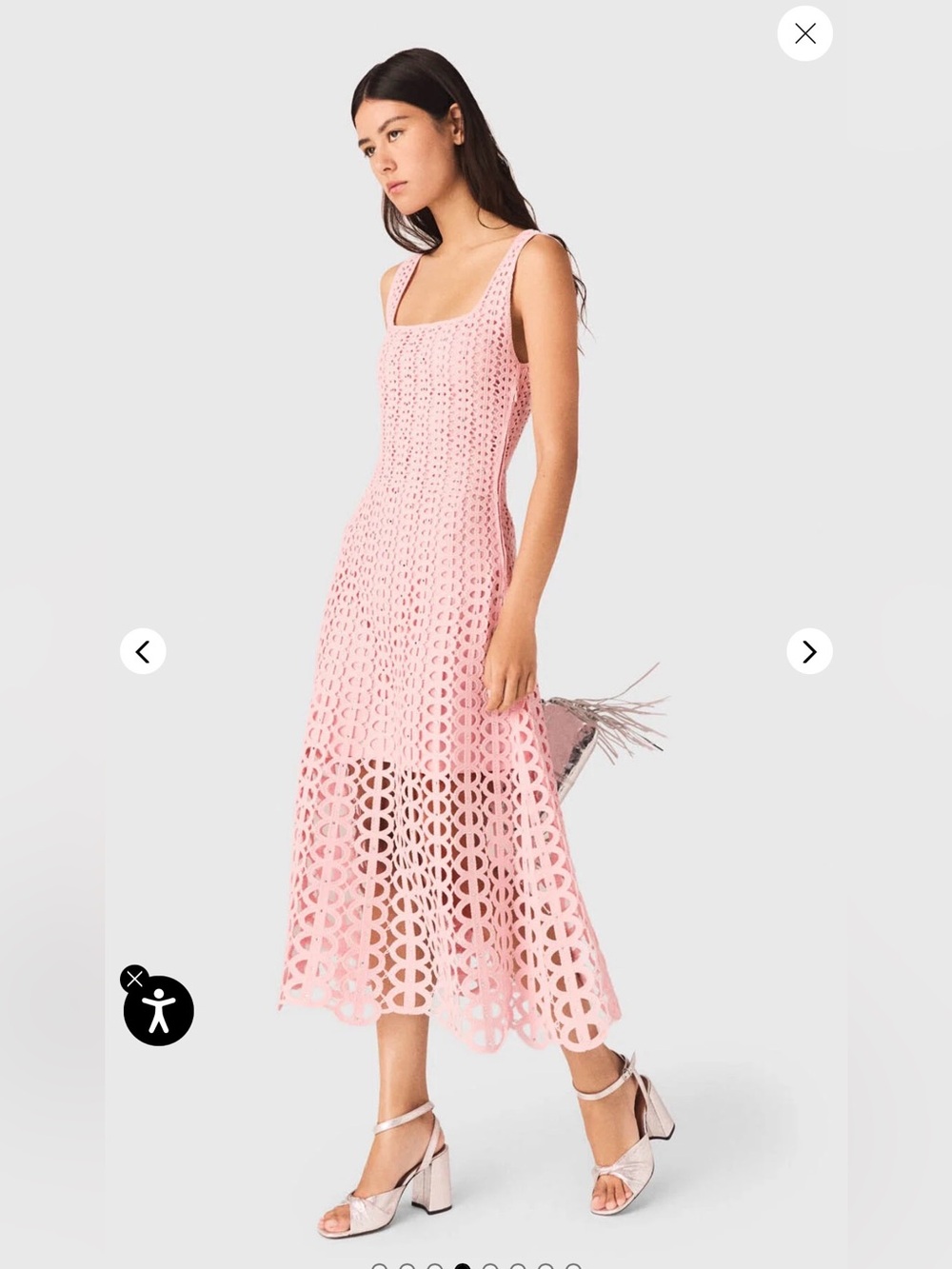 NWT Maje Paris Russelking Rhinestone Crochet Midi Dress Pink size 34